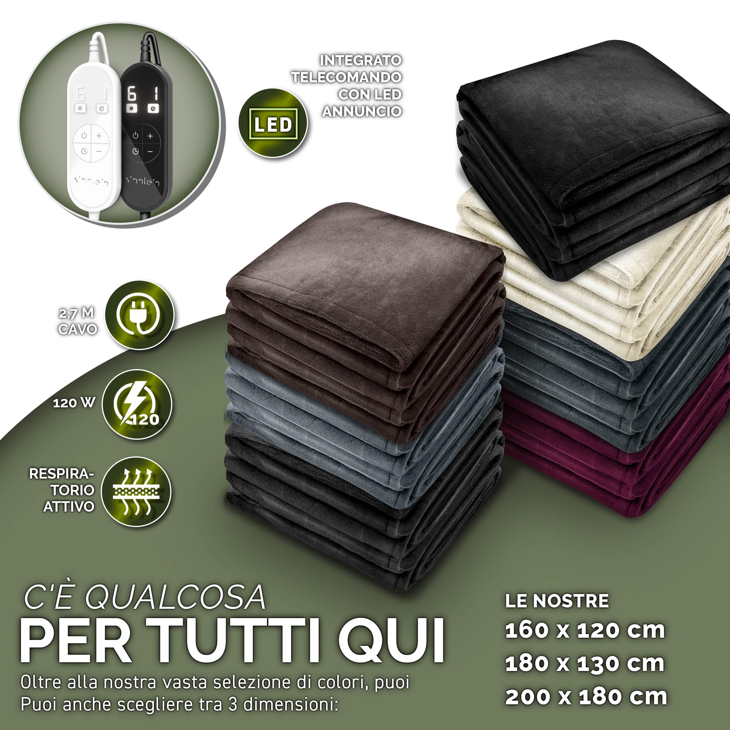 sinnlein® Sottocoperta Elettrica 180x130cm | Scaldaletto Elettrico con Spegnimento Automatico | Coprimaterasso Termico | Timer | 9 Livelli di Temperatura