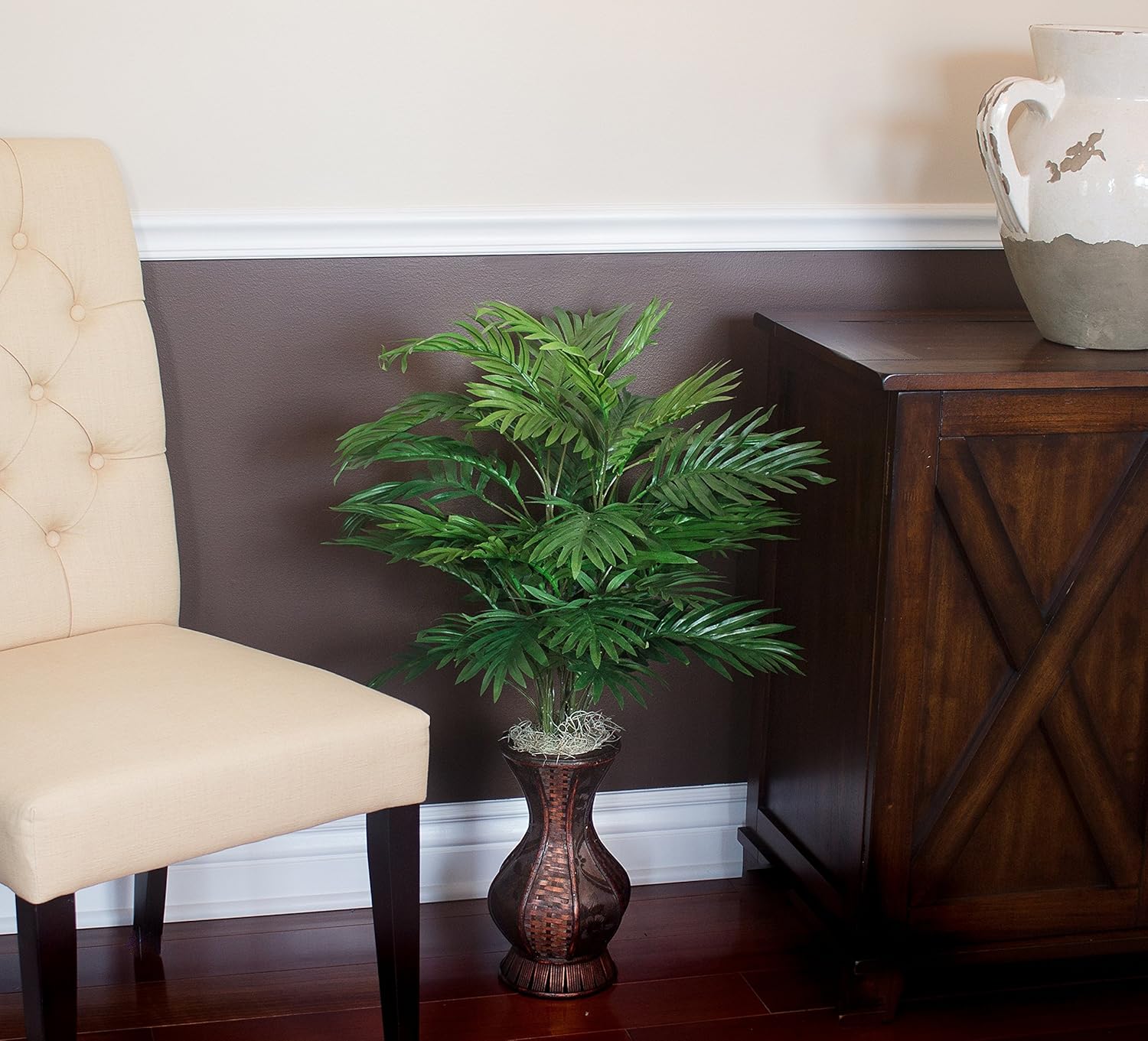 Elegant Areca Palm Silk Arrangement in Decorative Urn, 37 in.