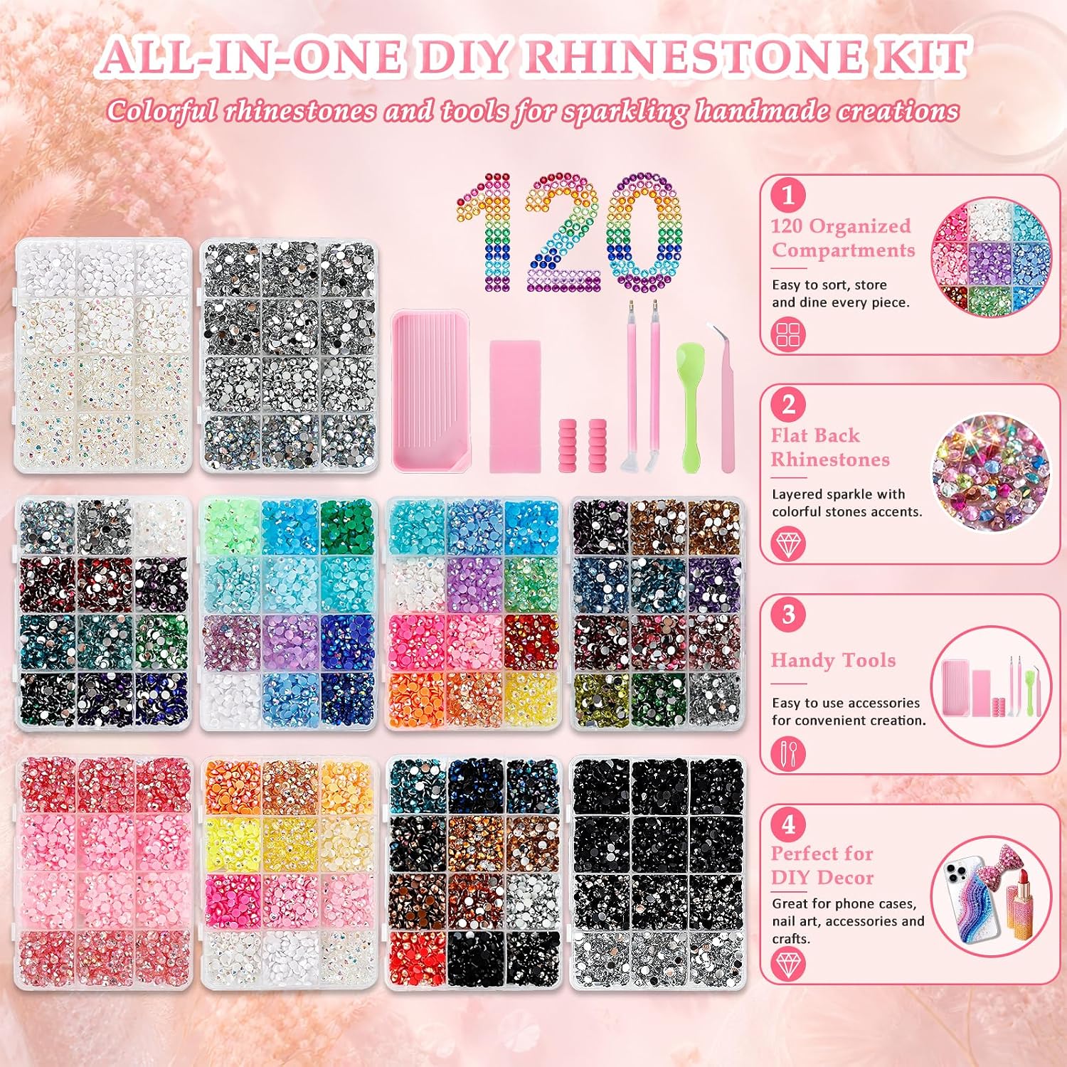 Bedazzling Kit 90000Pcs 120 Colors 3mm Resin Rhinestones for DIY