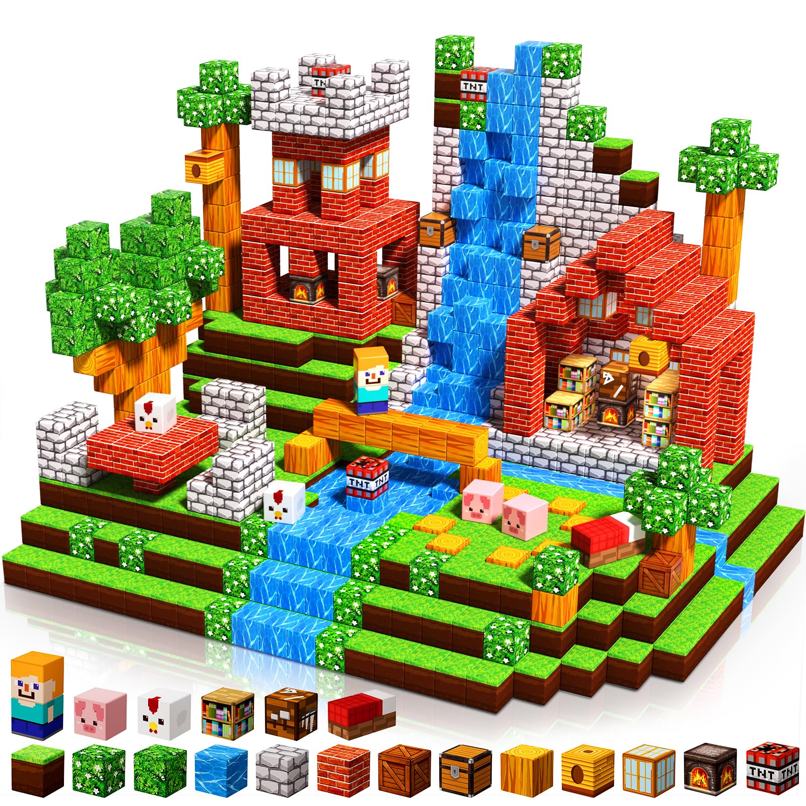 Costruzioni Magnetiche per Bambini 100 Pezzi Giocattoli Magnetici Creativi | Blocchi Magnetici con Tema Prateria, Cubi Magnetici per Bambini Montessori da 3+ Anni, Magnetic Building Blocks Regali STEM