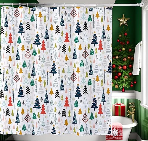 Get Orange Cortina de ducha con diseño de árbol de Navidad, diseño de acuarela, árbol de Navidad, tela de poliéster, cortina de ducha de baño, 72 x