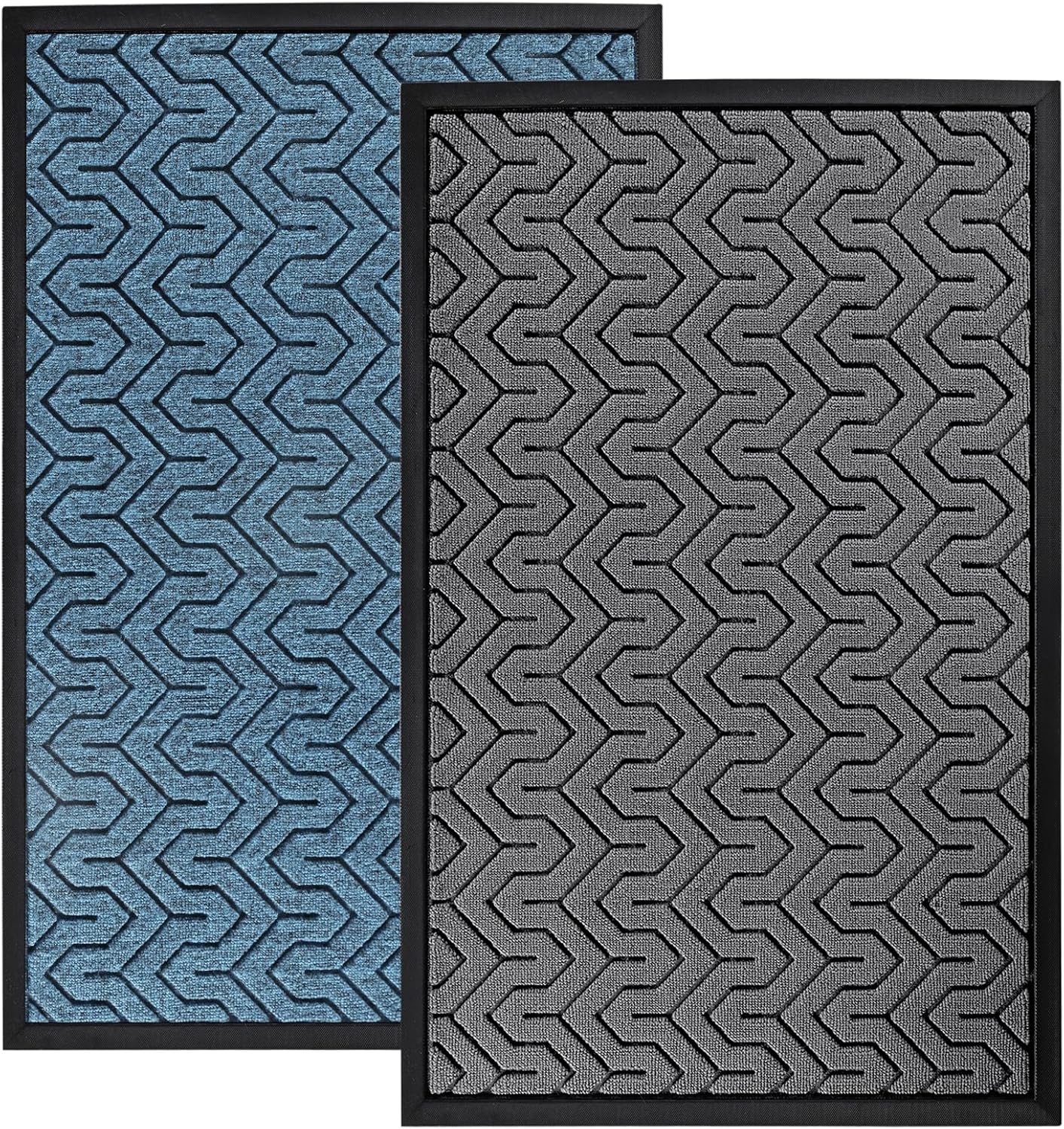 Yimobra Door Mat, All-Season Outdoor Indoor Doormat for Home Entrance Floor, Heavy Duty Non Slip Front Door Mats Outdoor, Easy to Clean, 29.5 x 17 Inch, Grey+Mix Blue