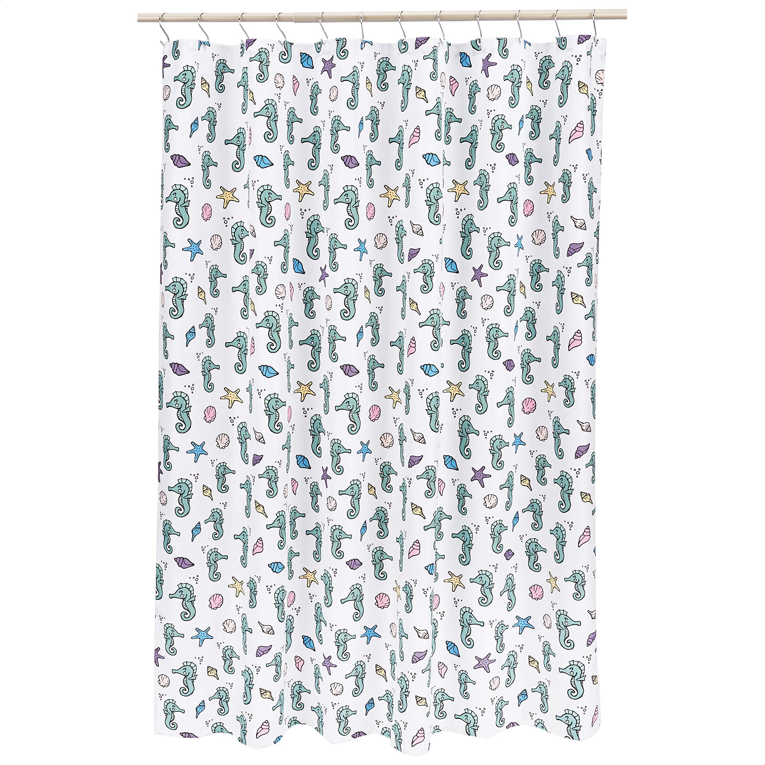 Amazon Basics Fun and Playful Ocean Party Printed Pattern Microfiber Bathroom Shower Curtain, 72 x 72 inch