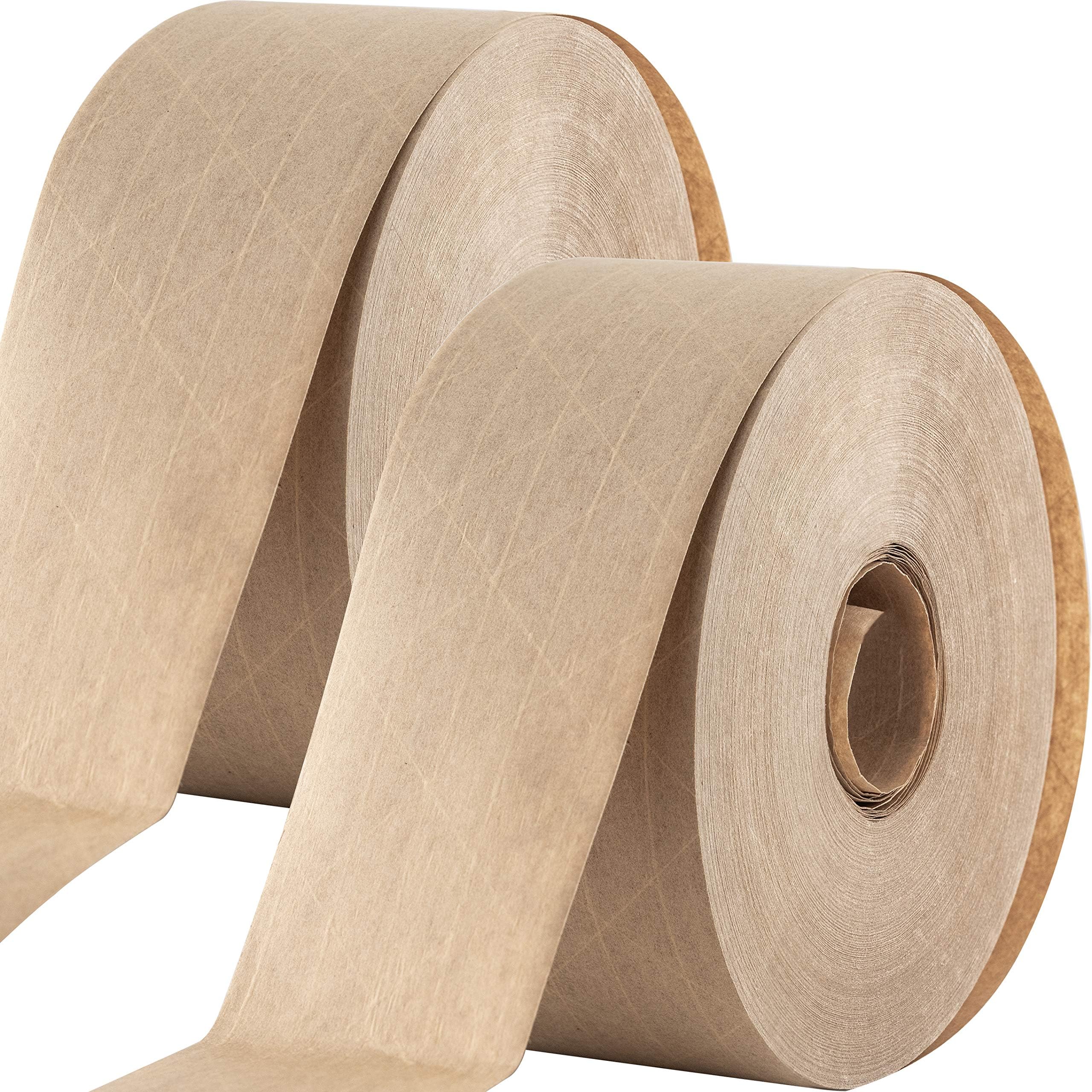 Ultra-Durable Water-Activated Tape for Secure Packing 2Pk. 2.75 In 450 Ft Brown Kraft Gum Tape Provides Heavy Duty Adhesive for Packaging and Shipping. Fiberglass Reinforced for Extra Strong Bond.