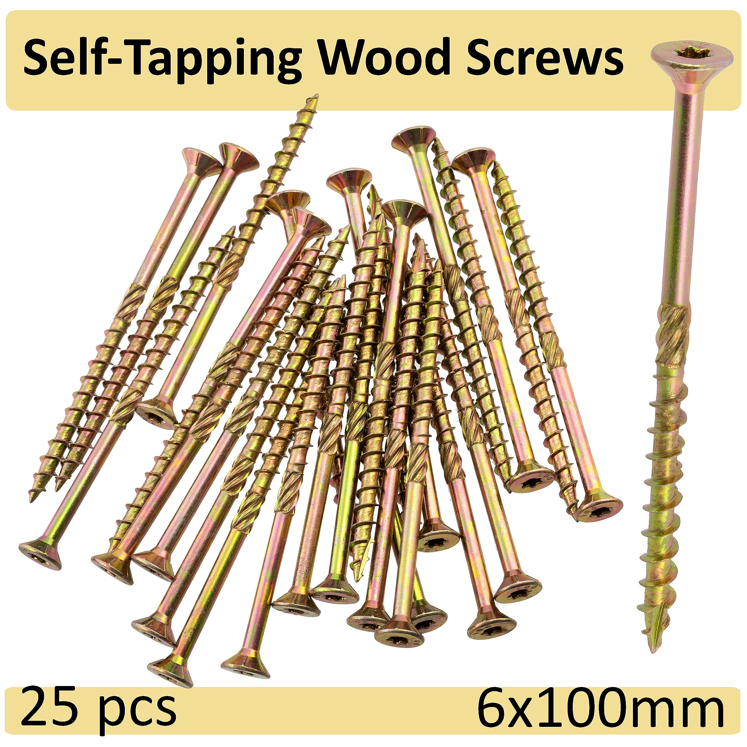 AERZETIX - C69150 - Set of 25 wood screws Ø6x100mm with milled head - with star tread ?30 - in galvanized steel - woodworking plywood chipboard melamine terrace board beam