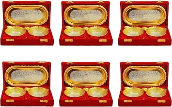 NOBILITY Bowl Spoon Tray Set Gold and Silver Plated with Red Velvet Box Dessert Dry Fruit Serving Sets Friends Family Home Decorative Corporate Gifts Wedding Return Gift Items 6 Sets