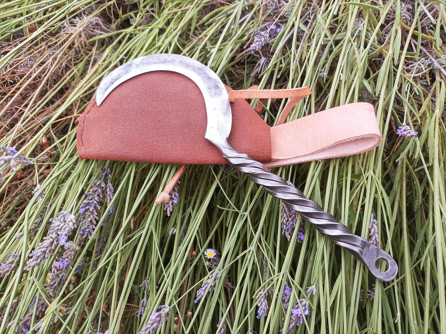 Rustic Gardening Hand Tool, Forged Iron Handle, Terracotta Color, 29-35 in Length