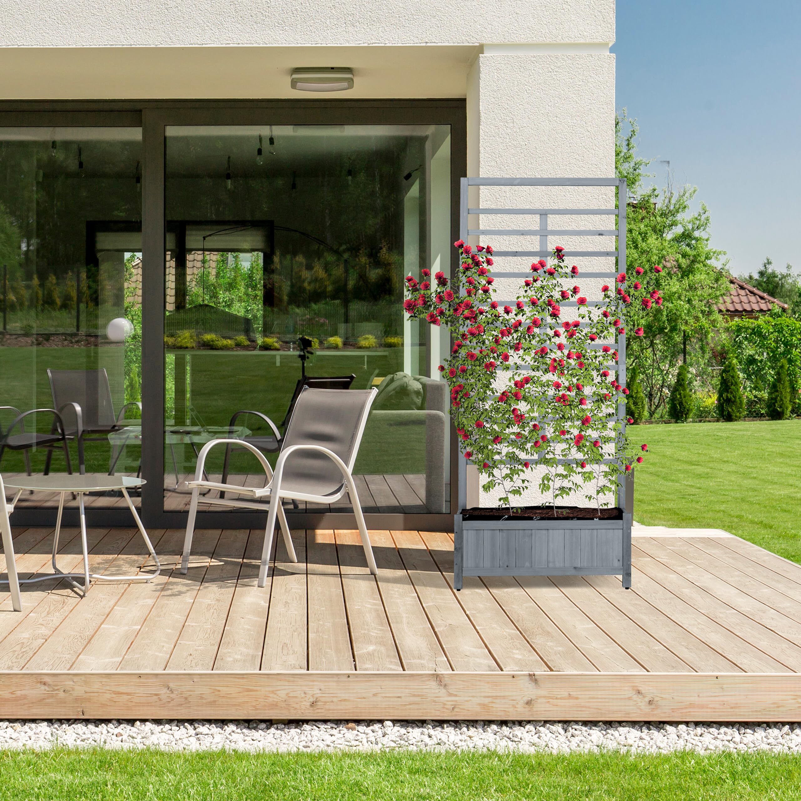 Relaxdays Jardinière en Bois, avec Treillis, Brise-Vue, H x L x P : 171 x 71,5 x 32 cm, Balcon et Jardin, Grise