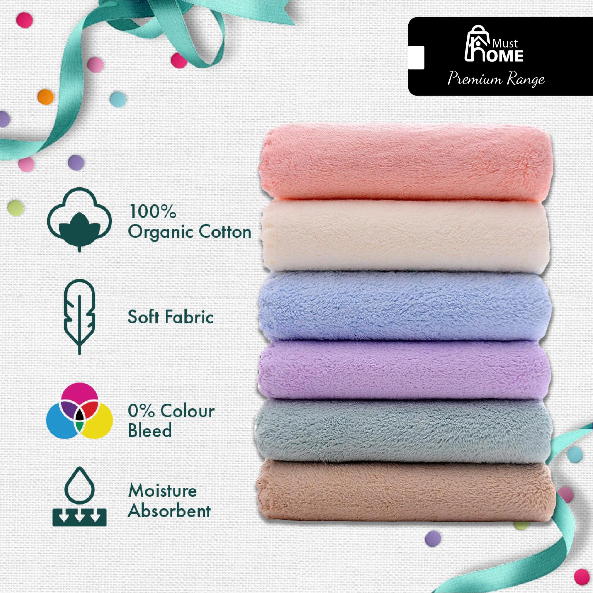 MustHome Face Towel/Handkerchief/Rumal Microfiber Small Size -Pack of 12 Pieces - Soft and Super Absorbent Face Towels for Women's, Kids and Newborn Babies - 24x24 CM - 1 Dozen (12) 1