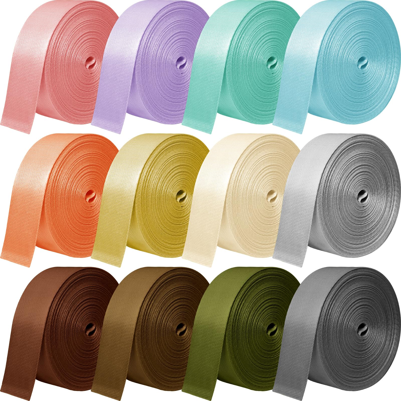 YOGHAVRS Nylon Webbing 1 Inch 1.5 Inch, 12 Rolls Webbing Strap for Bags, Pets, Climbing Outdoors Indoors Crafting DIY