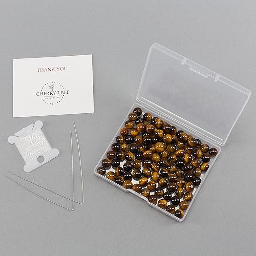 Miniatura 2 de Cherry Tree Collection  100 cuentas redondas de piedras preciosas para la fabricación de joyas, incluye caja de almacenamiento, cuerda elástica y