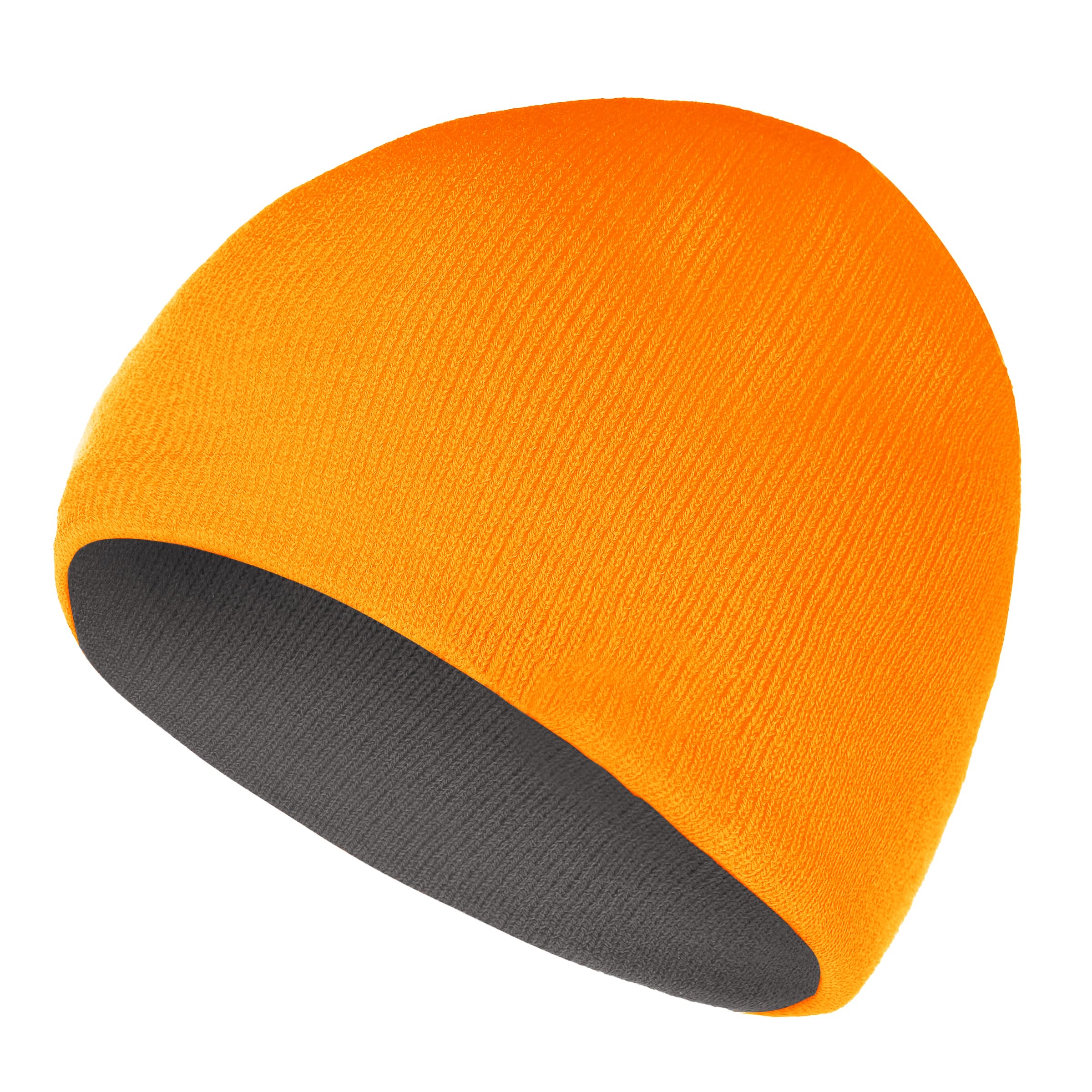 ZOORON Beanie for Women Men Reversible Winter Hats Unisex Cuffed Skull Knit Hat Cap Warm Fisherman Beanies Grey Orange
