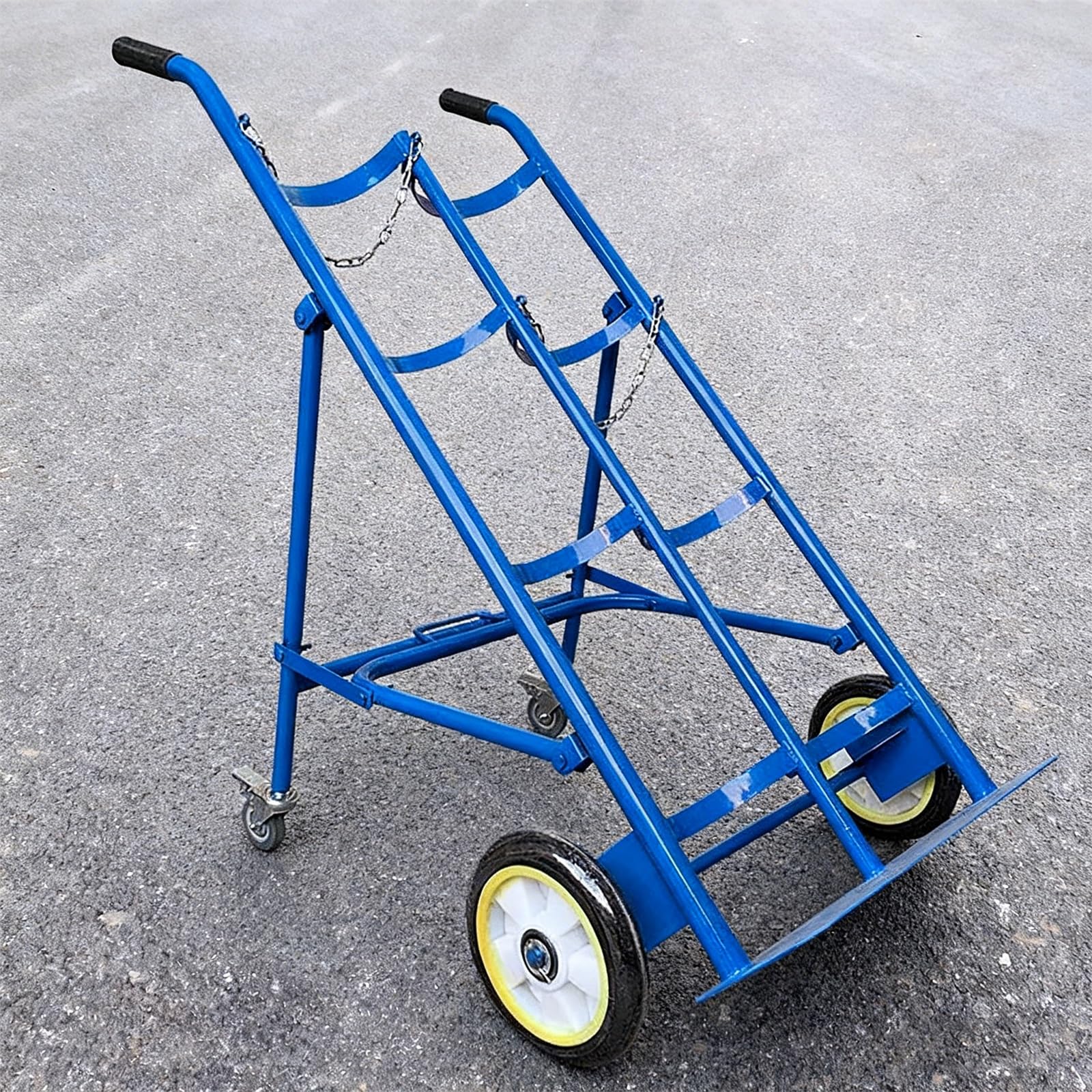 Mobilny Ständer na Zbiornik Tlenowy, Wózek na 2 Butelki, Przenośna Dolly na Koncentrator Tlenu/Nośnik na Cylinder E, Z Ciężkimi Kołami i 2 Łańcuchami Ochronnymi, Wózek na Spawanie