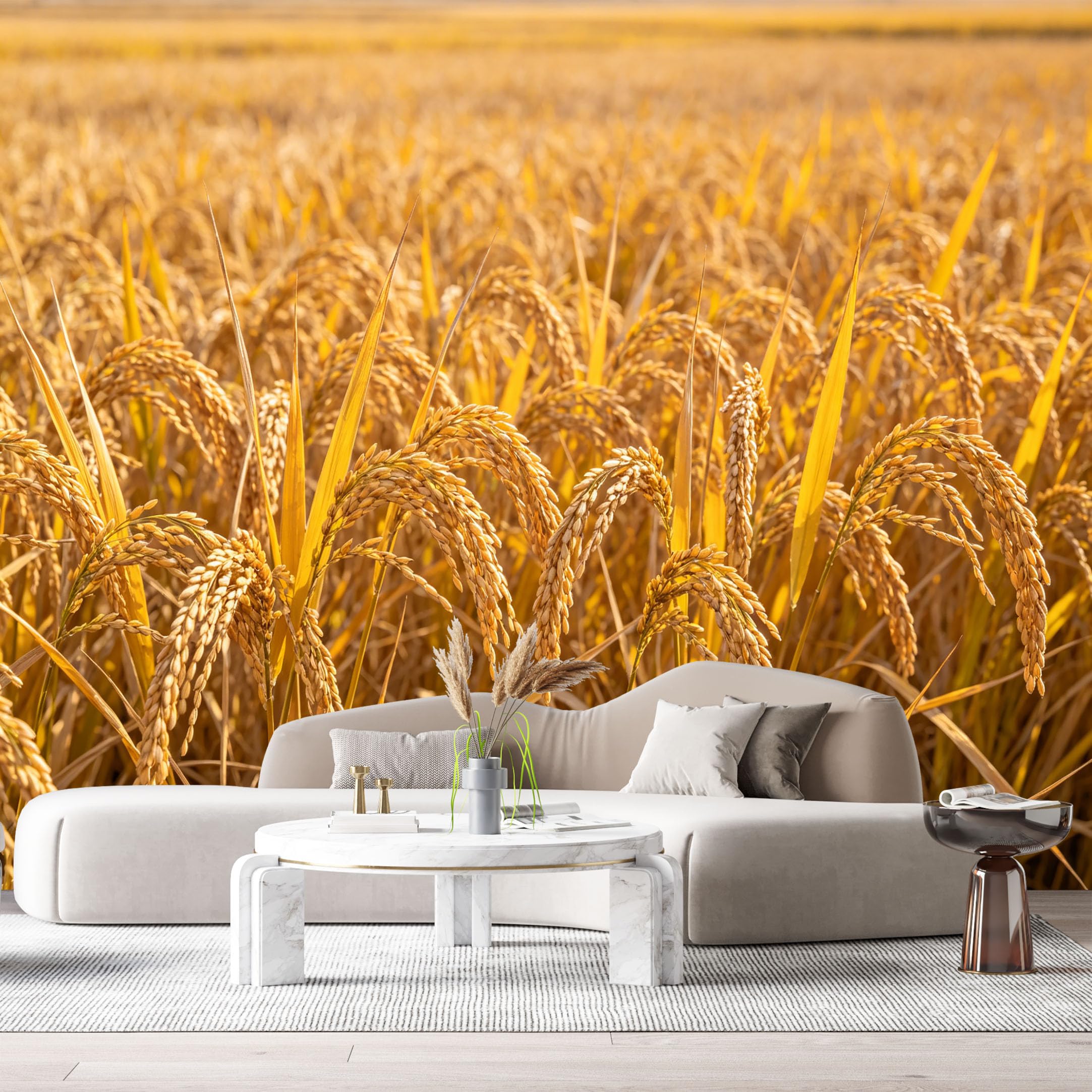 Custom Size Wall Murals Golden Rice Field Landscape Botanical Harvest Autumn Scene SelfAdhesive Wall Fabric Removable Large Wallpaper for Photo Living Room
