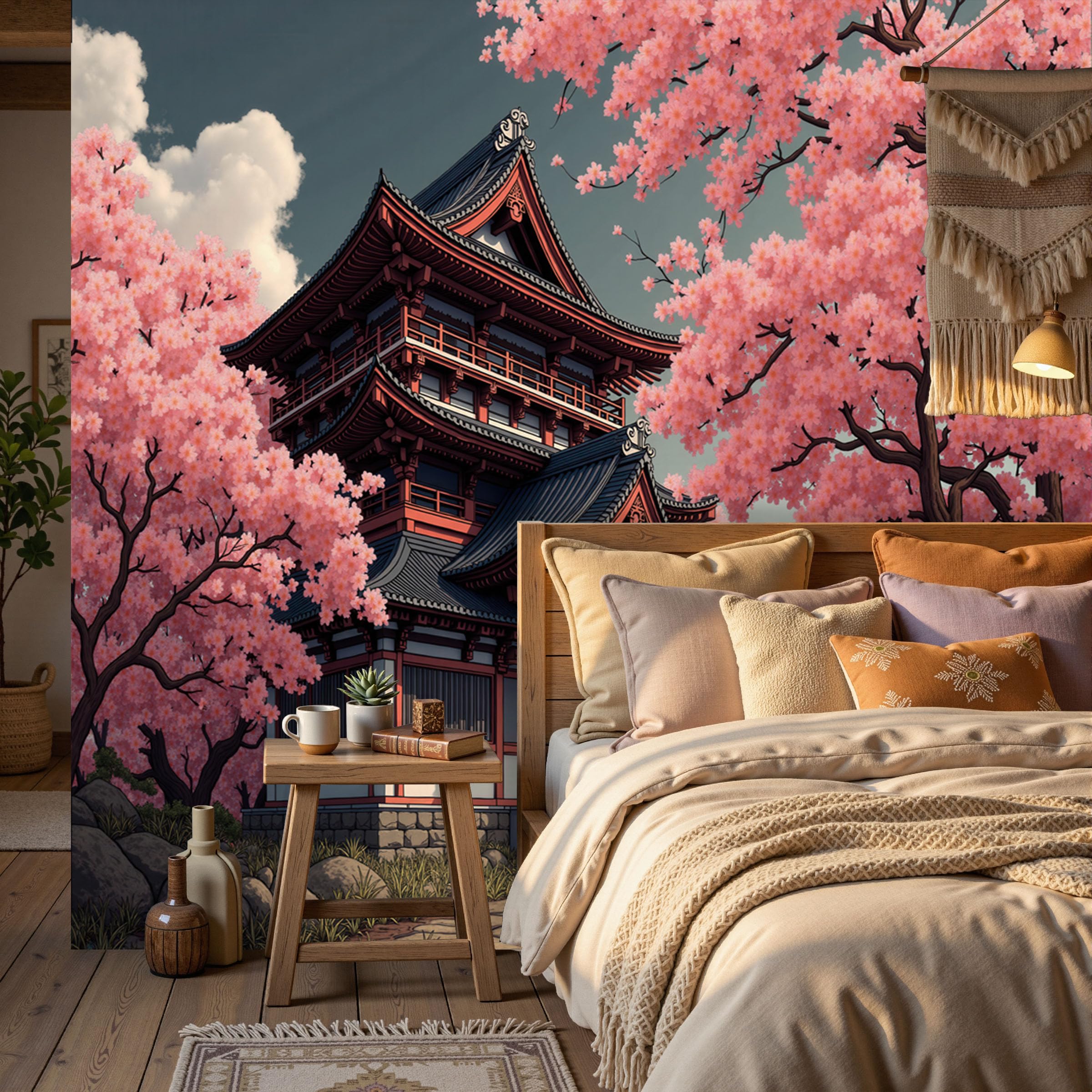 Fresque murale cerisier rose pour créer une ambiance zen dans votre chambre