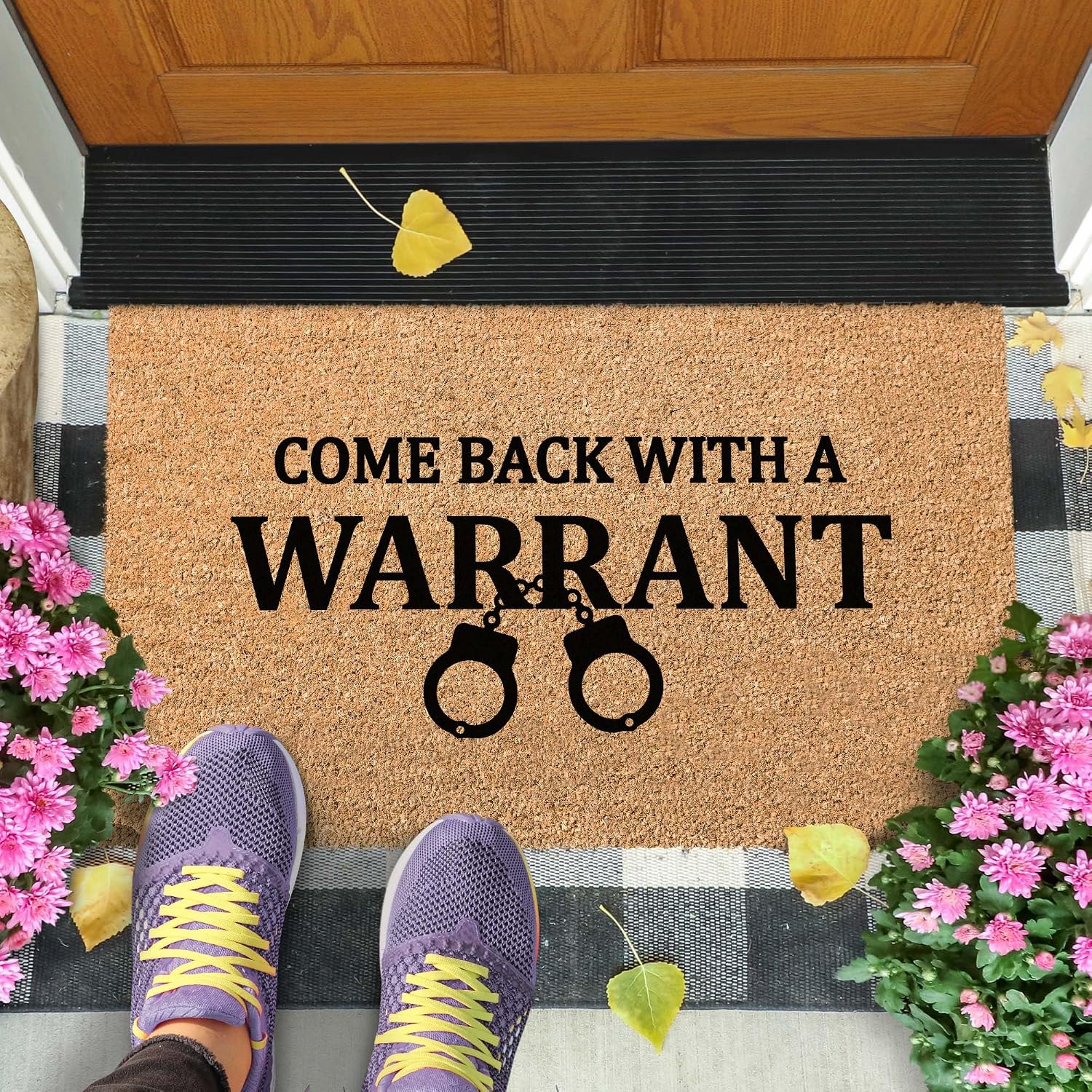 Coir Doormat Come Back With A Warrant Front Door Mat Indoor/Outdoor Heavy Duty Backing, 18x30" Inches, Coir Material, Made by My Sign Center