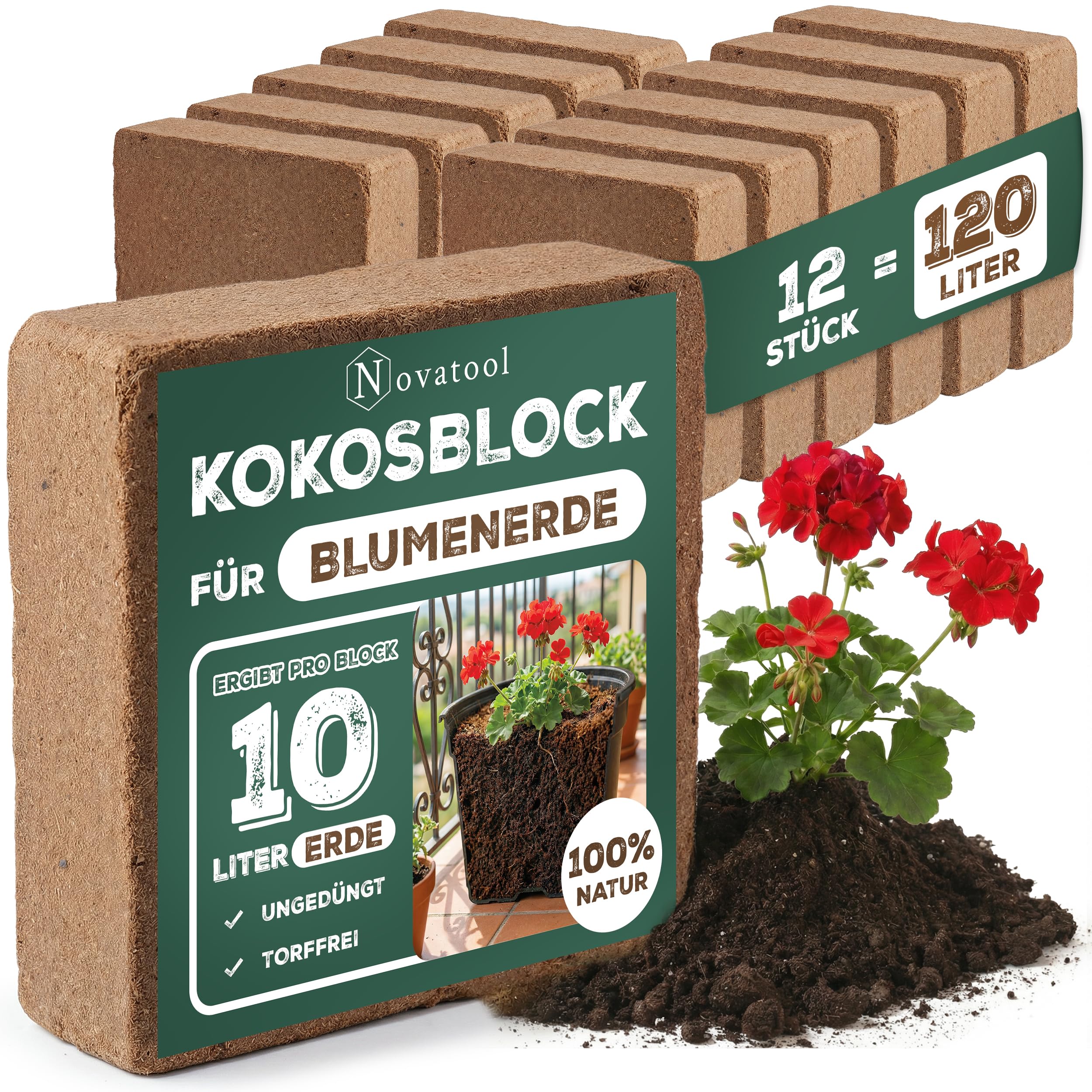 Sustrato de coco con bolsa para plantas de interior, 120 litros, 750 g, 19 x 18 x 5 cm, sustrato de coco, tierra de humus, tierra para flores, tierra para jardín, pastillas de coco