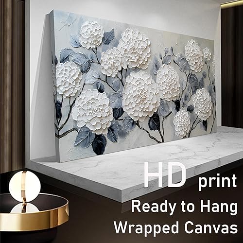 Miniatura 3 de Trogonup Lienzo decorativo floral blanco para pared, para dormitorio, gran paisaje botánico, obra de arte moderna para sala de estar, cocina,