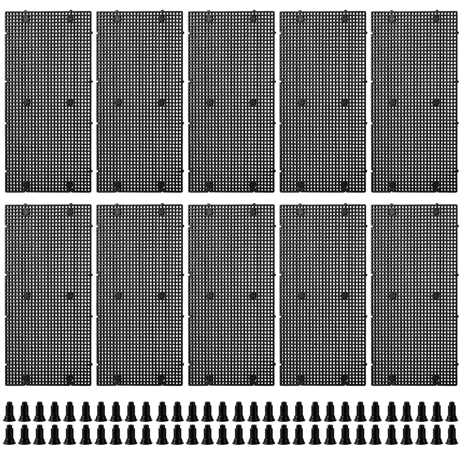 10 Pcs Plastic Aquarium Grids, Black Egg Crate Panels with Brackets, Fish Tank Dividers, Aquarium Undergravel Filter Plates for DIY Bottom Filtration