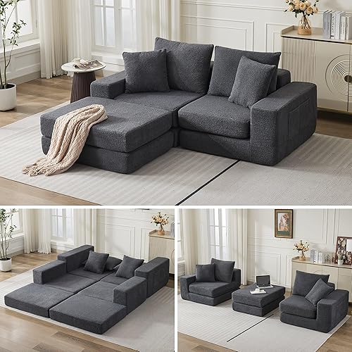 Korser Modular Sectional Couch with L-Shape Chaise, Modern Boneless Cloud Couch for Living Room, Sofa Bed with Deep Seat, No Assembly, Sleeper Sofa for Apartment, Living Room and Bedroom