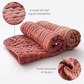 MOON PARK Baby Washcloths, 12 Pack - 12x12 Inches, Small Burp Cloths and Baby Wipes - 100% Cotton Muslin Ultra Soft for Newborn, Infant and Toddlers - Brown, Honey and Bean Paste Series