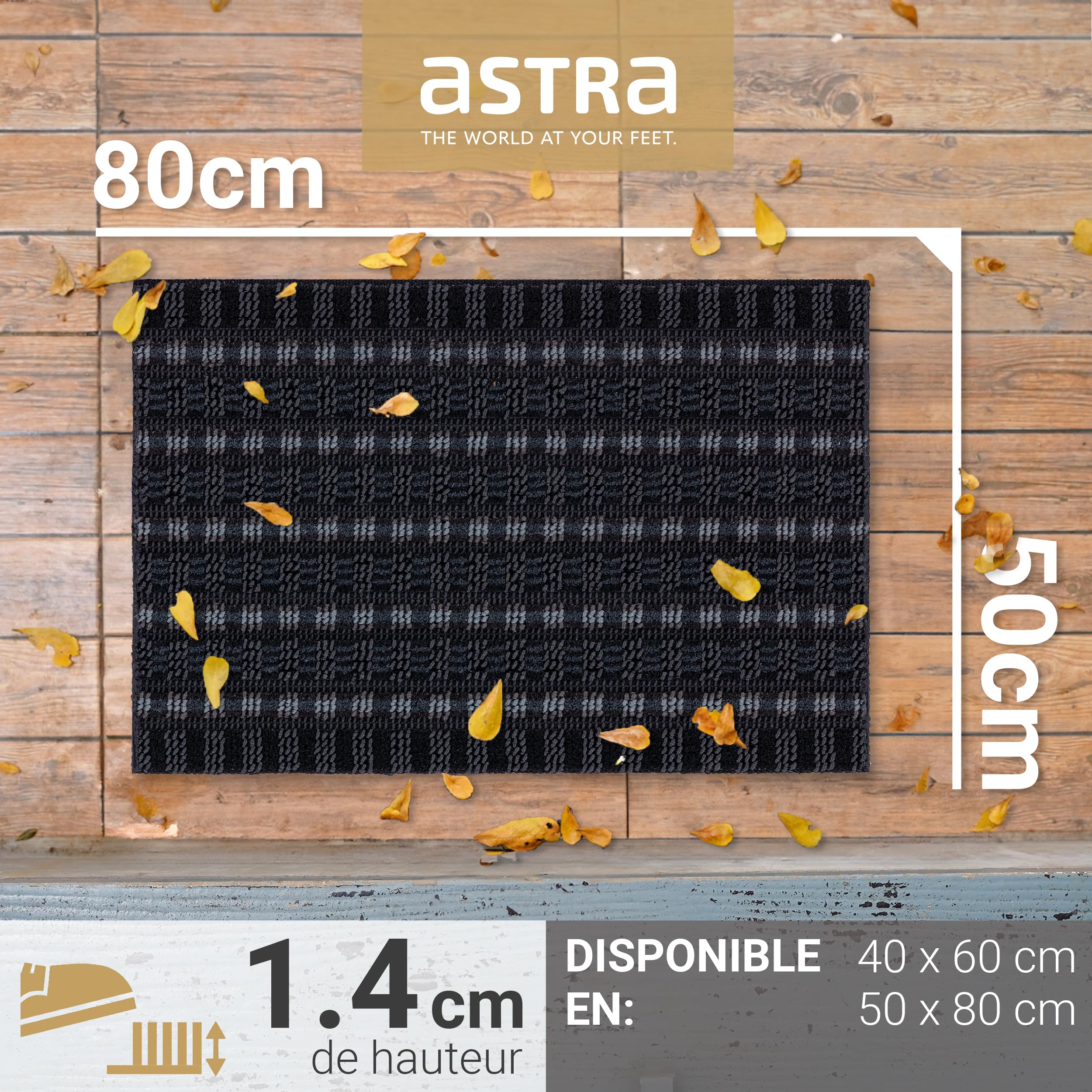 Astra Premium Tapis d'extérieur en polypropylène, Polypropylène, Noir/Anthracite, 50 x 80 cm