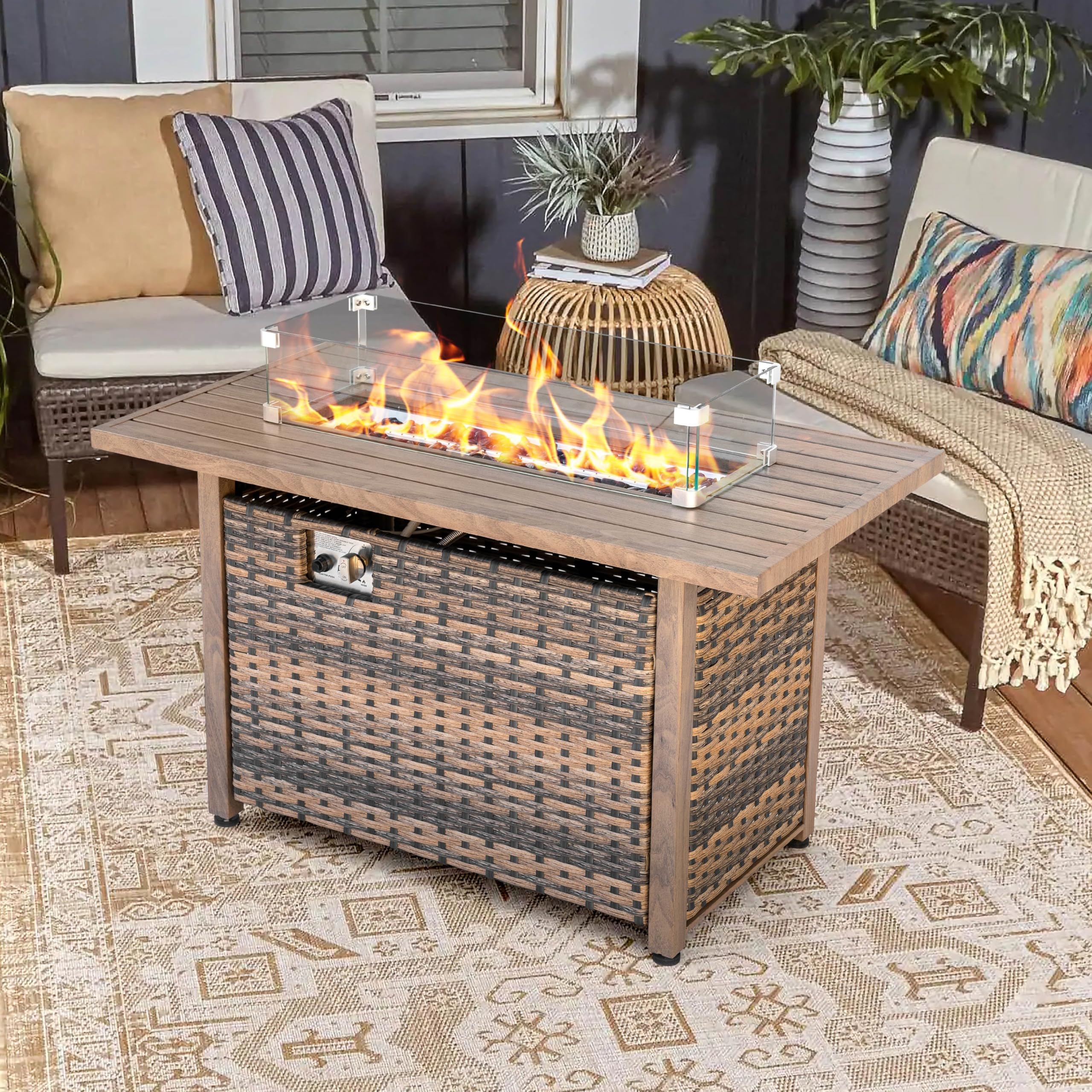 Nuu Garden Windschutz für rechteckige Feuerstelle, 73,7 x 25,4 x 15,2 cm, robust und langlebig, Flammenschutz, transparenter Displayschutz aus gehärtetem Glas mit Eckhalterung aus Aluminiumlegierung