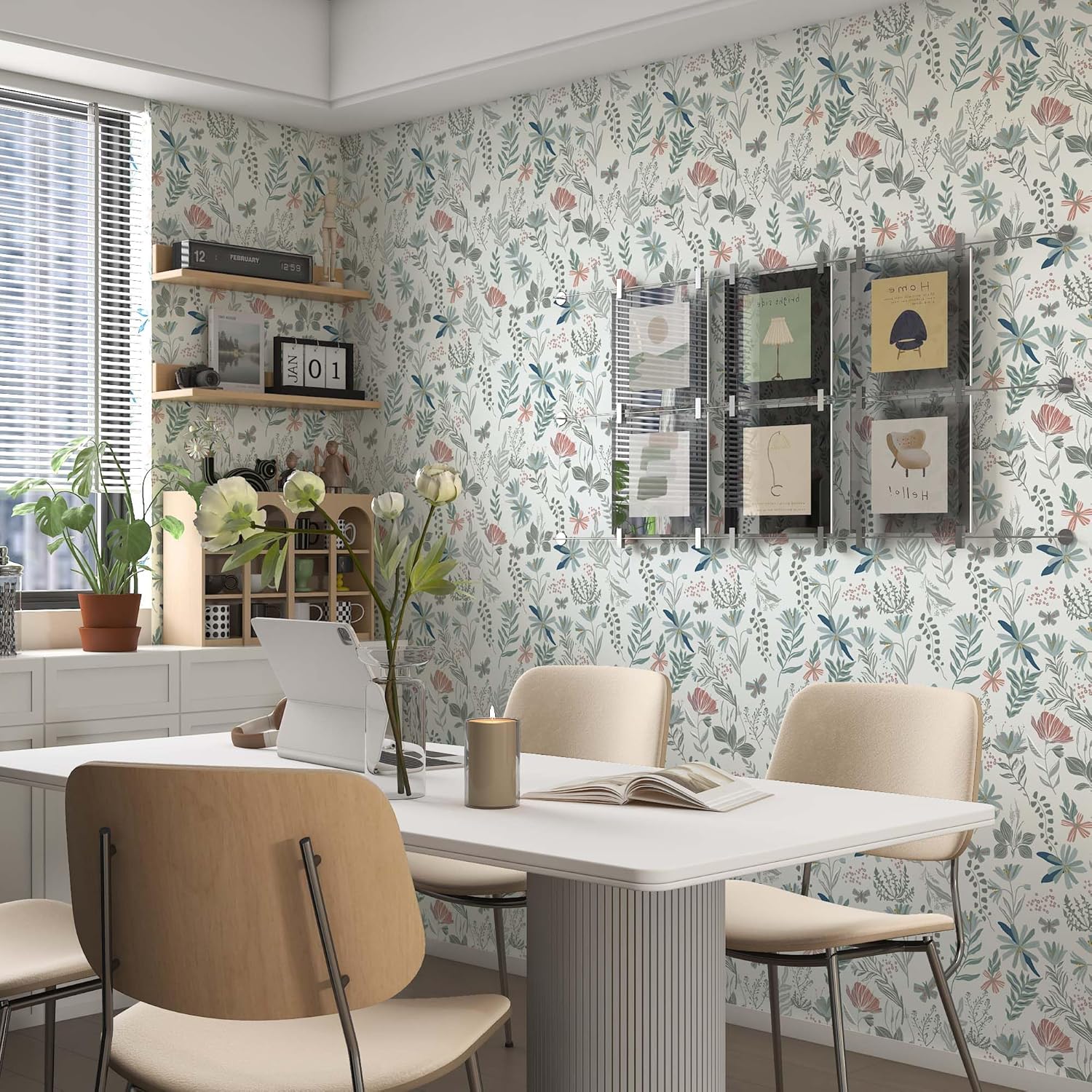 PeonyQueen Floral Wallpaper Peel and Stick Boho Contact Paper 17.3 x 78.7 Vintage Removable Self Adhesive Wallpaper for Bedroom Bathroom Waterproof Wildflower Botanical Wall Paper Home Decor Vinyl