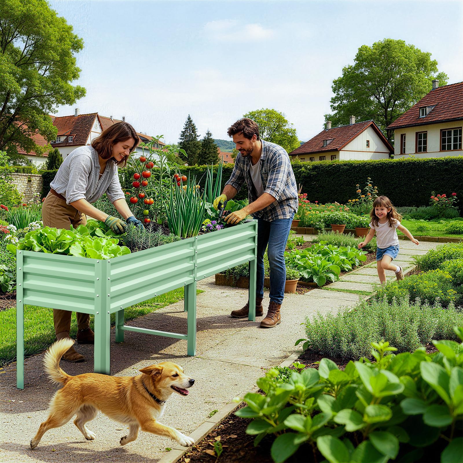 Hochbeet aus Metall, Verzinkter Stahl Rostfrei, 226x60x80 cm Hochbeet für Garten, Terrasse & Balkon, Pflanzkasten für Gemüse, Kräuter und Blumen, Langlebiges Pflanzbeet