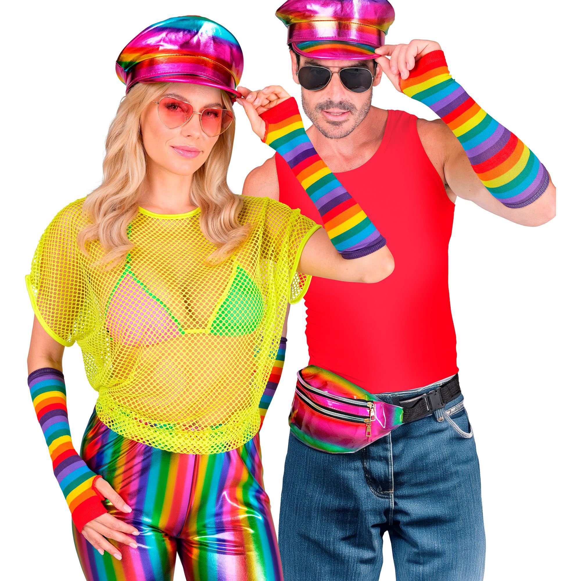 W WIDMANN MILANO Party Fashion – rękawiczki bez palców w kolorach tęczy 33 cm, rękawiczki z mankietami, dodatek do kostiumu na karnawał i imprezę