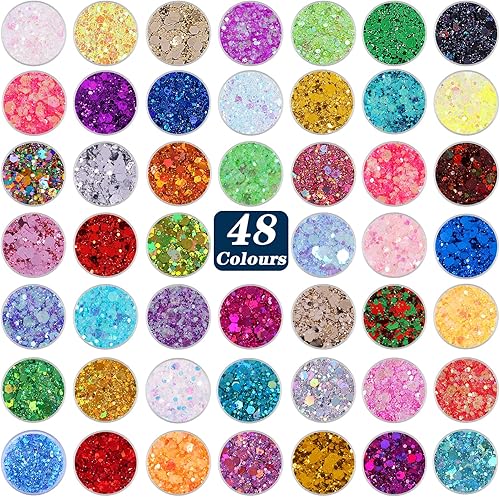 ANGXILIN Chunky&Fine Mixed - Purpurina de 48 colores surtidos, purpurina gruesa holográfica para resina epoxi para manualidades, purpurina gruesa ANGXILIN Chunky&Fine Mixed - Purpurina de 48 colores surtidos, purpurina gruesa holográfica para resina epoxi para manualidades, purpurina gruesa