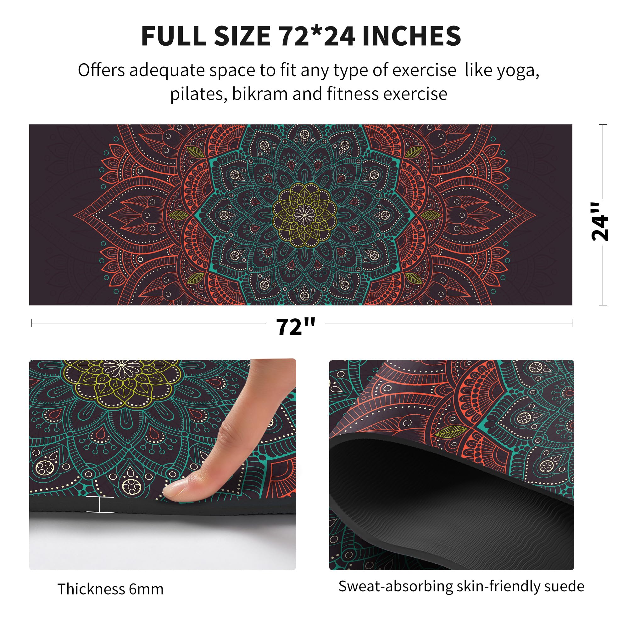 nuveti - Esterilla de yoga con estampado de elastómero termoplástico extragruesa y antideslizante, con bolsa de transporte, 182 x 61 cm, extragruesa, 6 mm, para yoga, pilates, fitness y ejercicios de