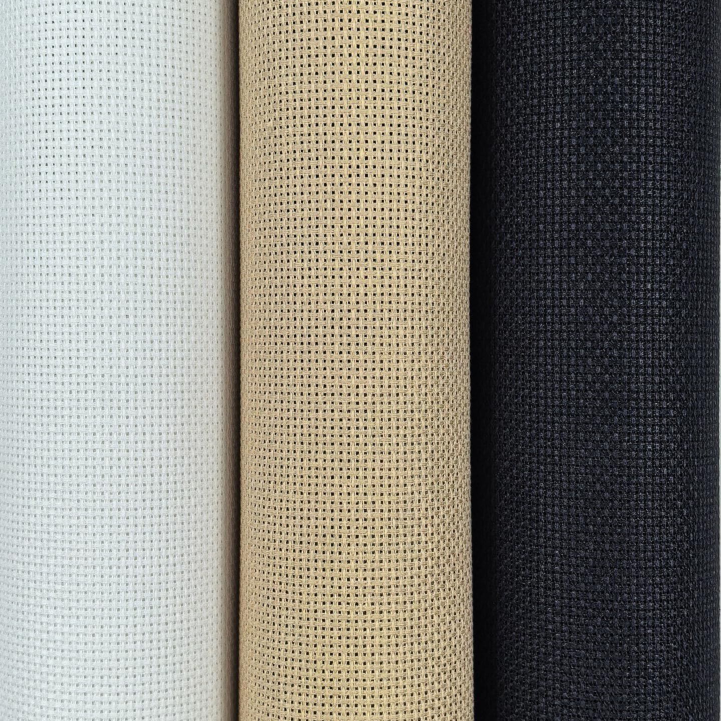 KCS 3 pc of 15" x 18"(38cmx45cm) 18 Count Cross Stitch Cotton Aida Cloth Needlework Rolled Fabric Box,18CT,White+Khaki+Black