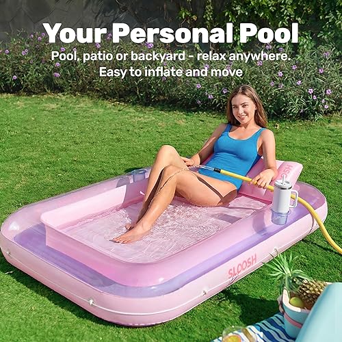 Miniatura 3 de SLOOSH Flotador inflable, camastro para adultos con almohada, 178 x 117 cm, 4 en 1: balsa-tina bronceadora, camastro para tomar el sol, fiestas