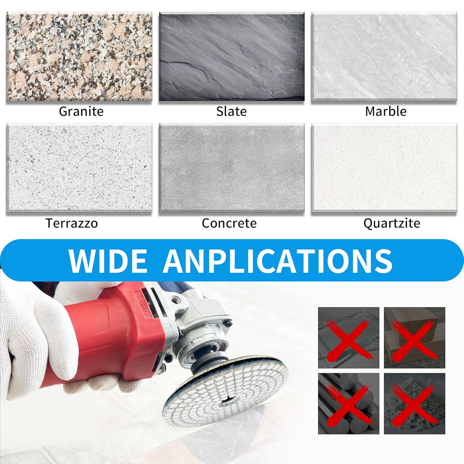 Diamond Polishing Pads Wet 7-Step Polishing Sanding Grinding Pads 7 Pcs Set for Granite Marble Stone 4 Inch Grit 50-3000