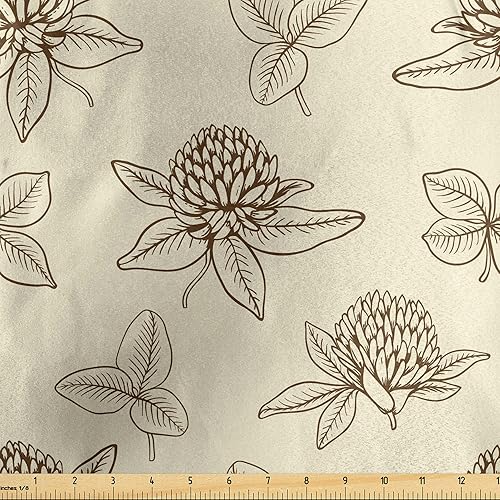 Ambesonne Spring Fabric by The Yard, Clover Flower Branches Gardening Summer Blossoms Yard Essence Nature Illustration, Decorative Satin Fabric for