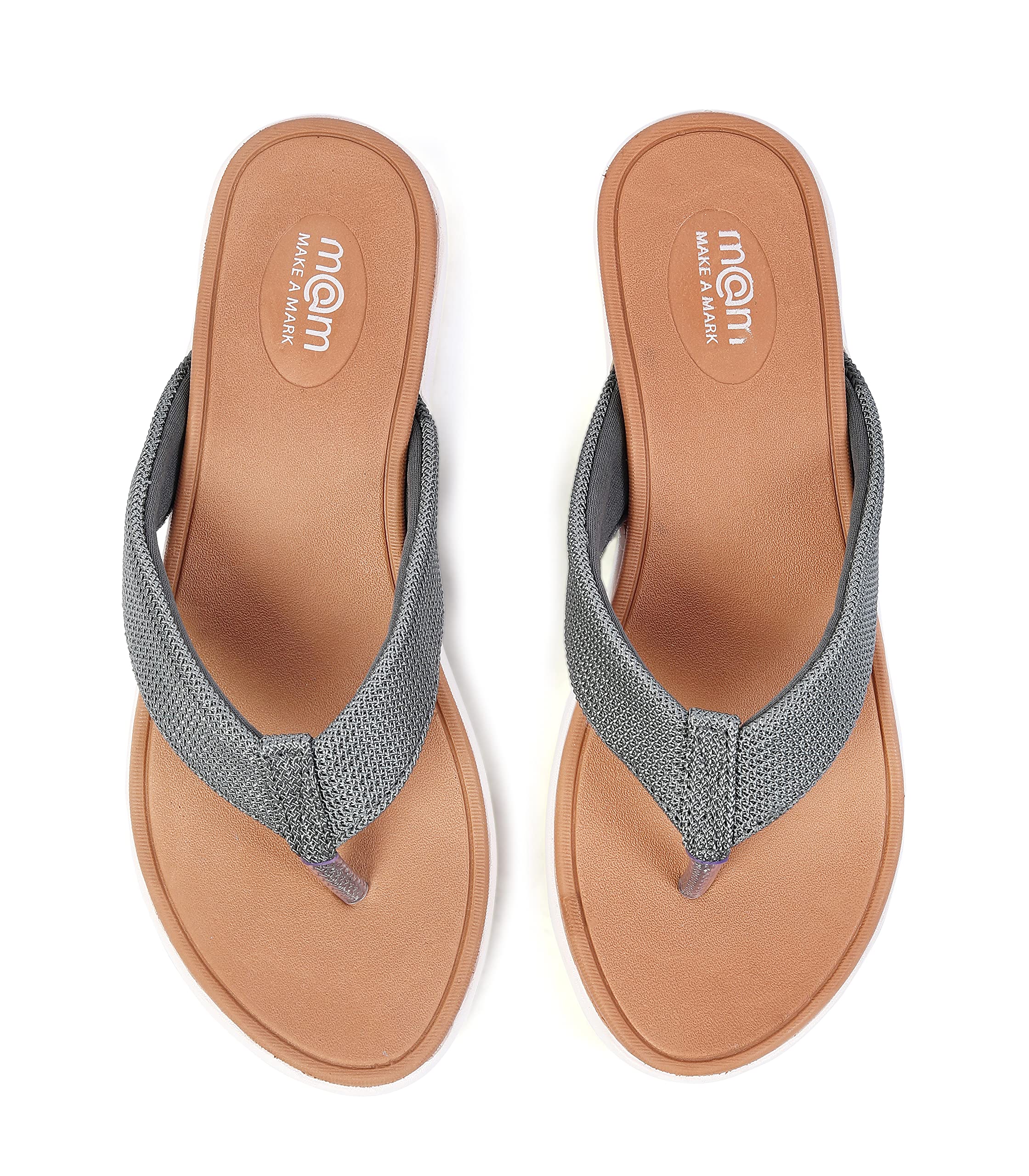 Make A Mark m@m womens/girls flat slippers/comfortable/Casual/Party/office-wear textured thong straps footwears/Grey colour. (B09N8T9XPH) Amazon Price History, Amazon Price Tracker