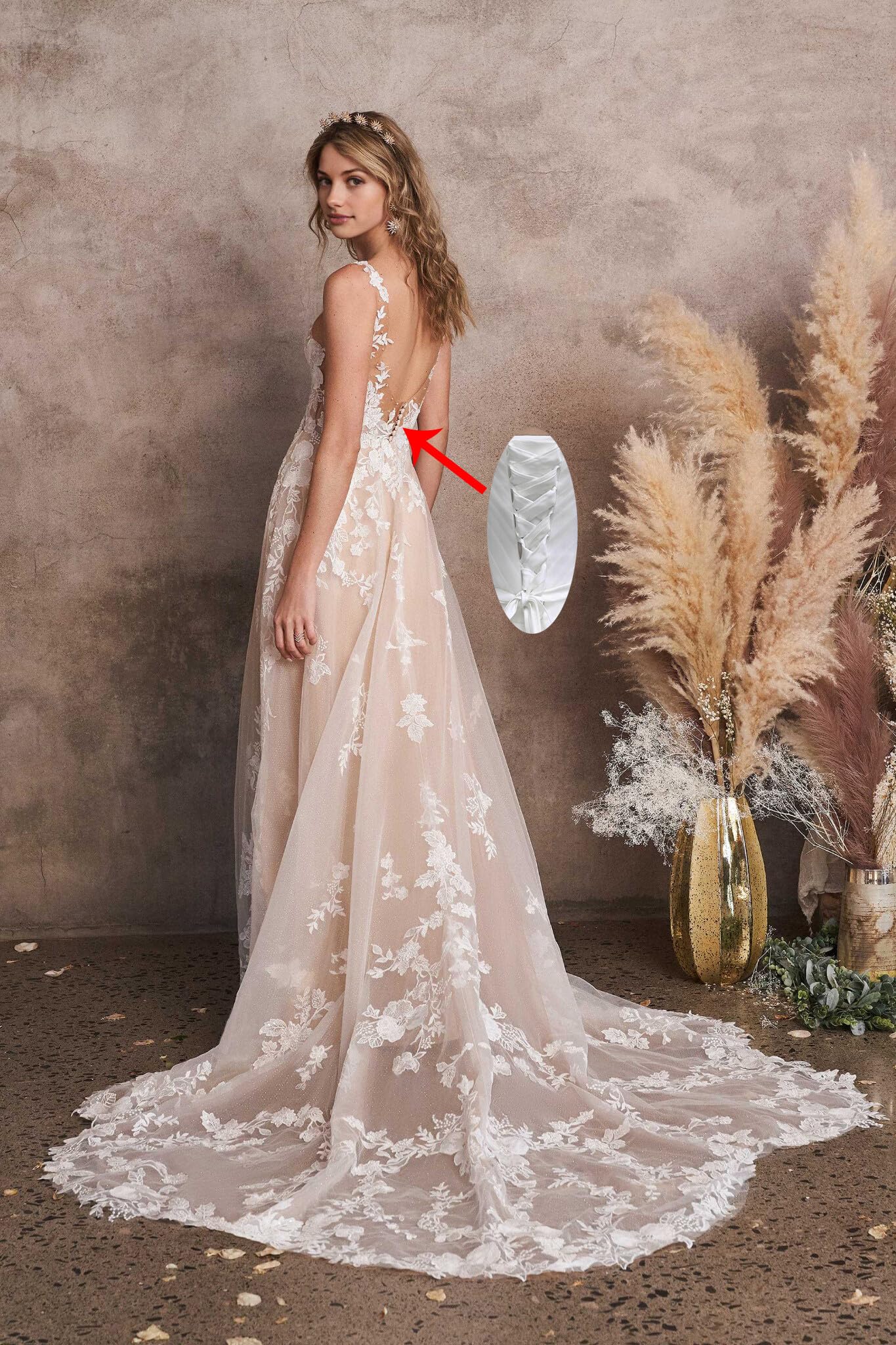 JAEDEN Damen Brautkleid Hochzeitskleider Standesamt Spitze Lang Glitzer V-Ausschnitt Trauung Kleid Ärmellos