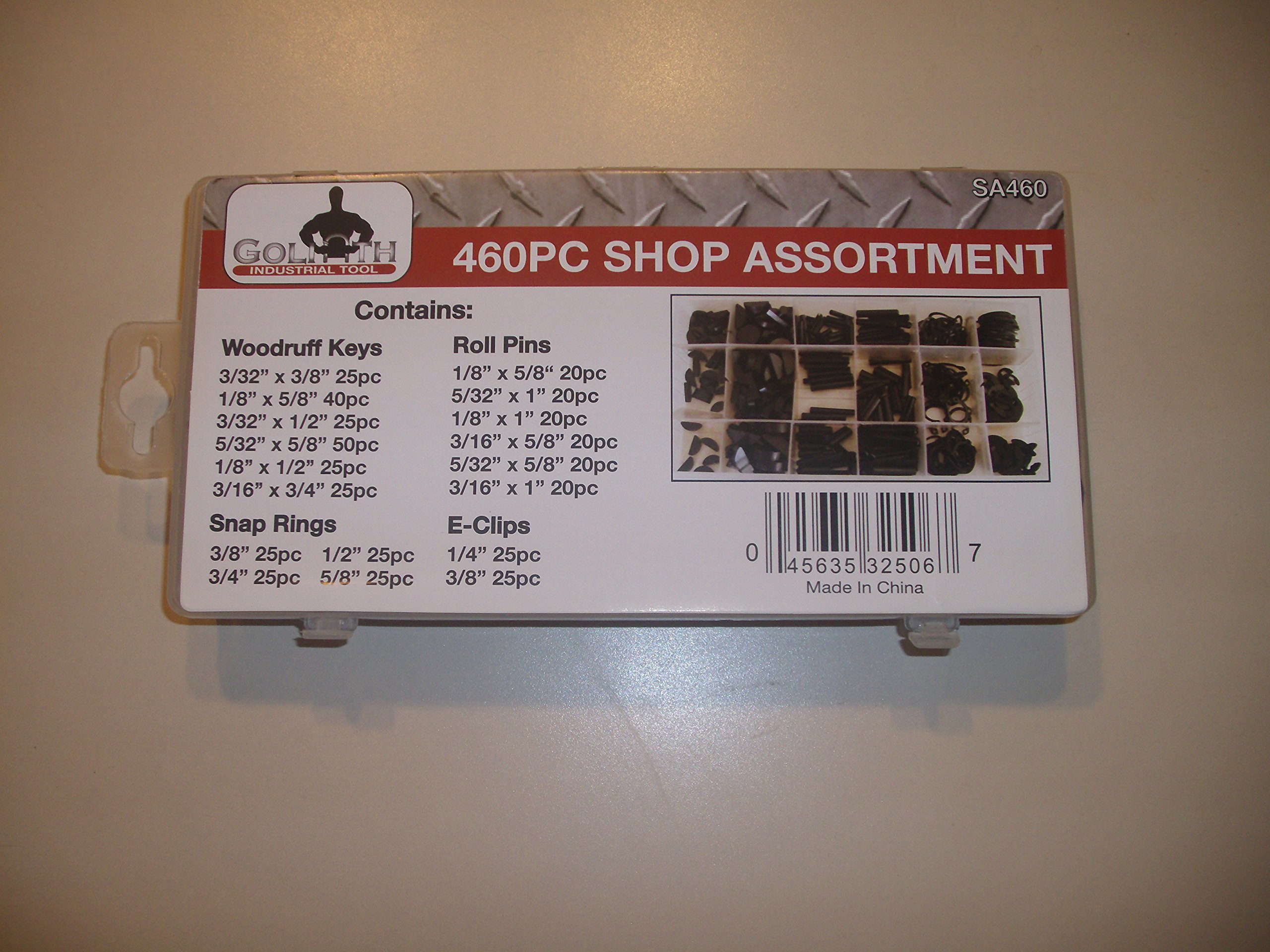 460 Piece Goliath Tools Shop Assortment Woodruff Keys, Snap Rings, Roll Pins, E-Clips