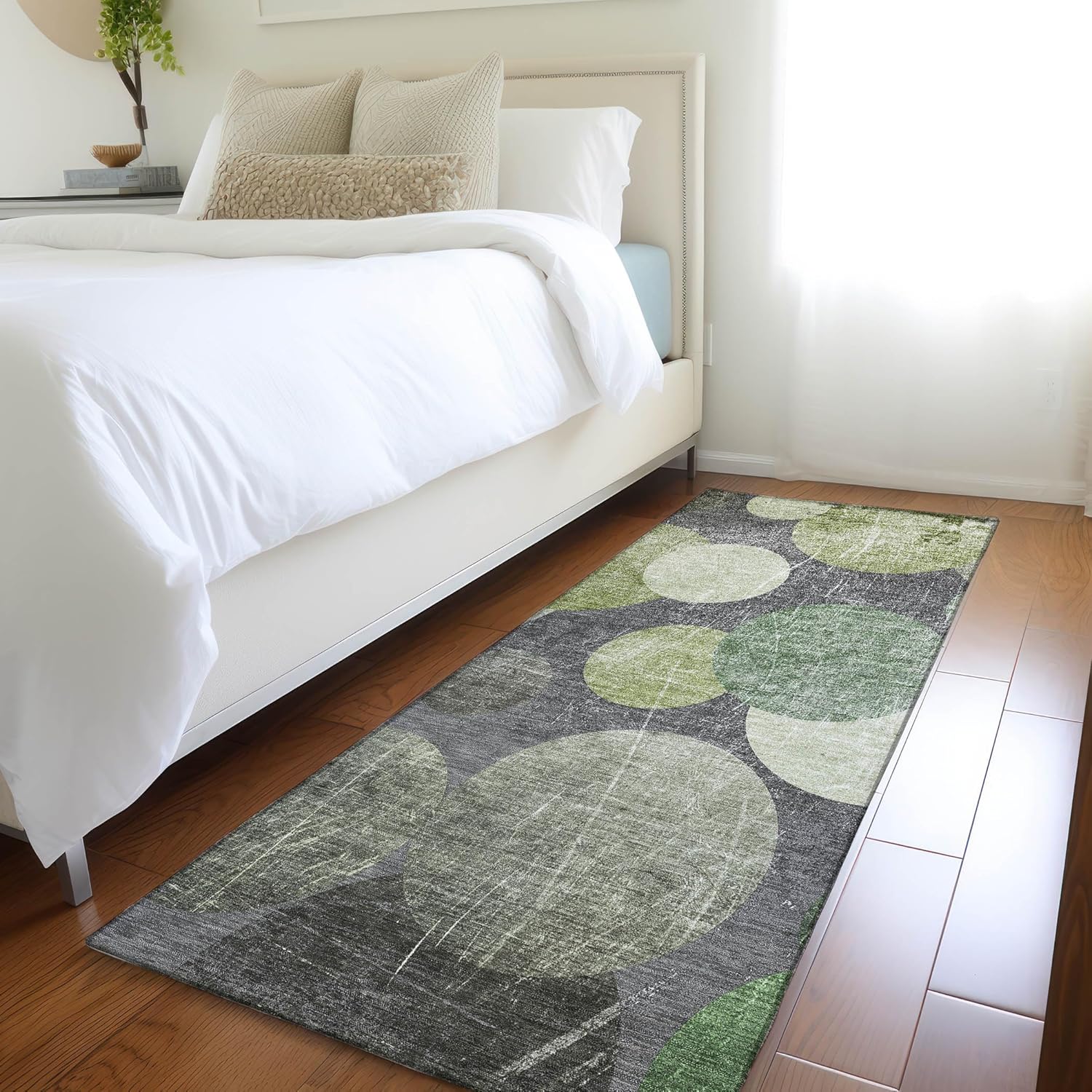 Addison Rugs Chantille ACN556 Green 2'3" x 7'6" Indoor Outdoor Hallway Runner Rug, Stain Resistant Washable Kitchen Area Carpet for Bathroom, Laundry and Bedroom