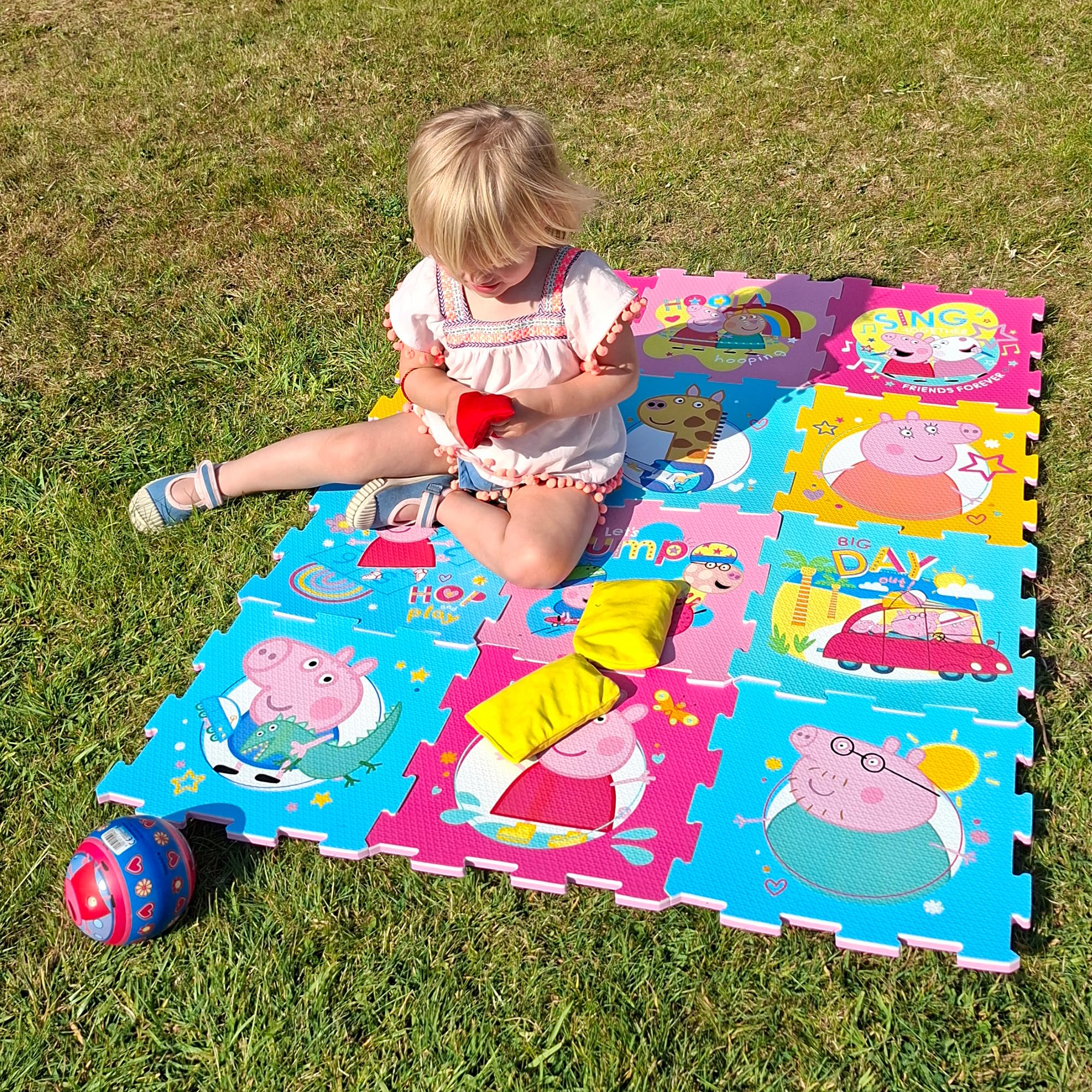 Peppa Pig Schaumstoff-Spielmatten | Weiche Baby Kleinkind Bodenmatte Fliesen für Laufstall, Bauchzeit | 10 mm dick ineinandergreifende 12-teilige Matte für Kinder