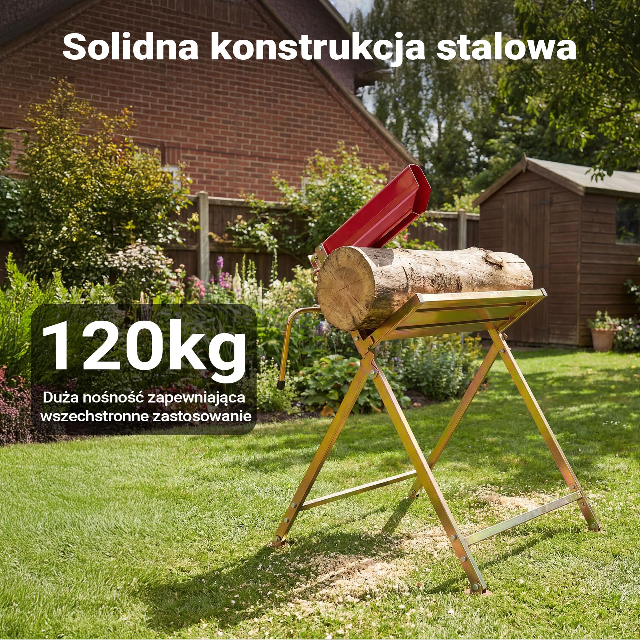 Wiltec Składany stojak do cięcia drewna z uchwytem na piłę 88x71x96 cm, stabilny koziołek ze stali ocynkowanej, kobyłka do drewna opałowego do 120 kg