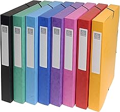 Exacompta - Ref 50300E - 8 Exabox elastic file boxes - in glossy card 600 g/m2 - 2.5 cm spine - size 25 x 33 cm - for A4 documents - 8 assorted colours - delivered assembled