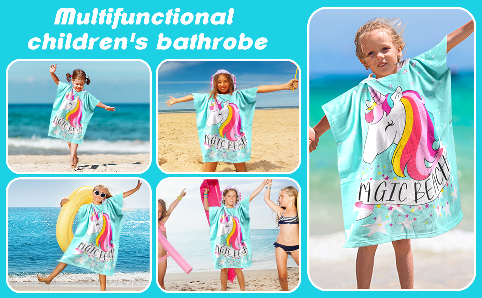 Peignoir De Bain Enfant à Capuche Avec Poche - Poncho De Plage Séchage Rapide, Taille 10-13 Ans (M) - Bleu Marine