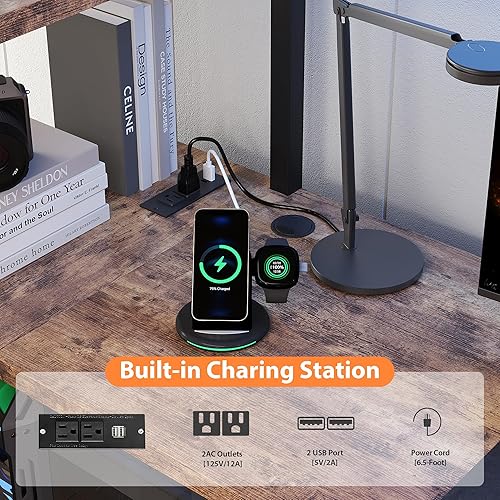 Miniatura 5 de Cama tipo loft de tamaño individual con escritorio en forma de L, luces LED, estación de carga, marco de cama de metal industrial resistente con 3