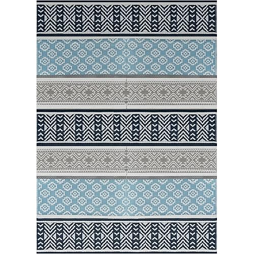 BalajeesUSA Outdoor Plastic Patio Rugs – 5x7, Grey, Teal Multipurpose Reversible mats Woven Plastic Straw All-Weather and Waterproof Rug Camper Mats Outdoor