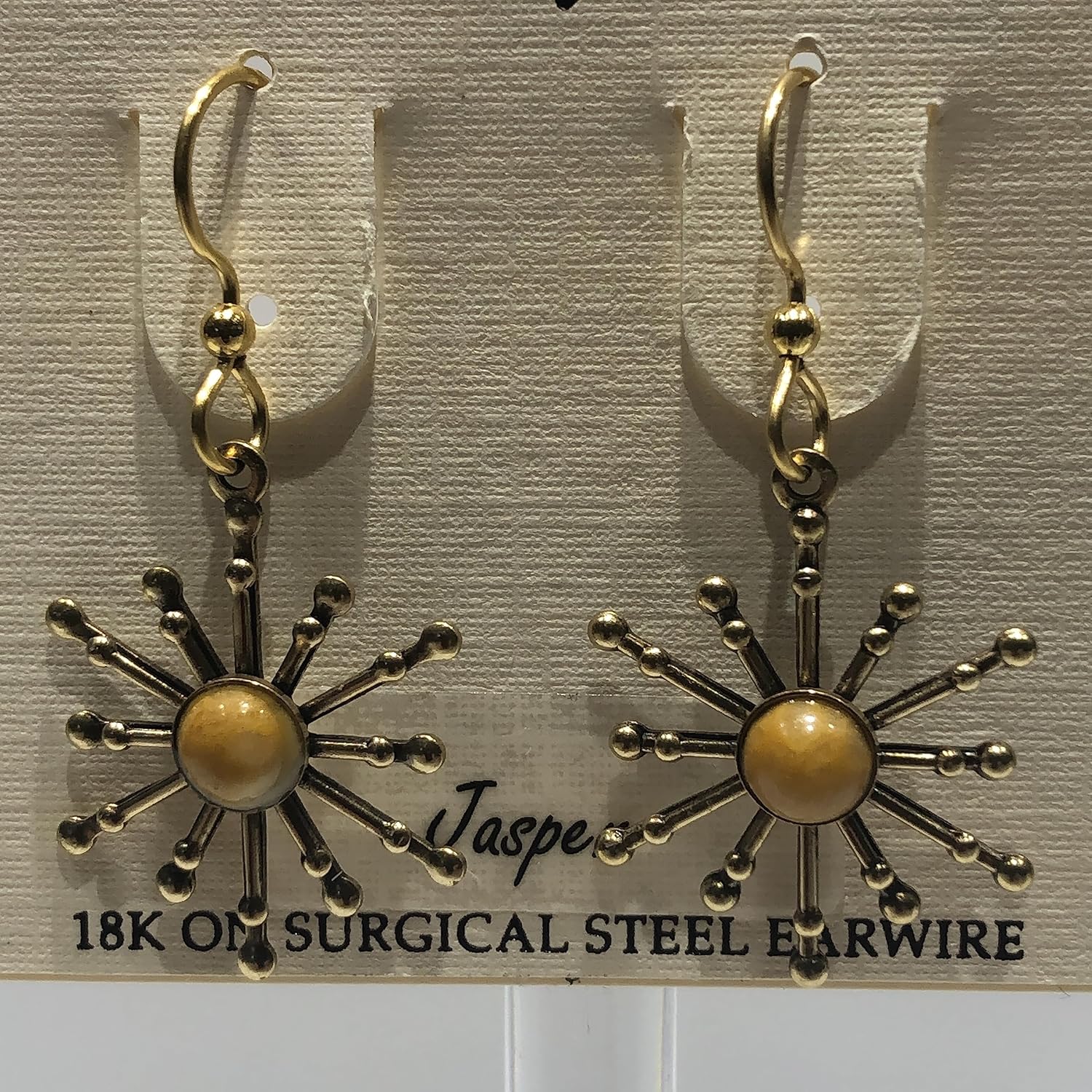 Silver Forest Spoke with Round Jasper colored Stone Center Pierced Earrings NE-2110