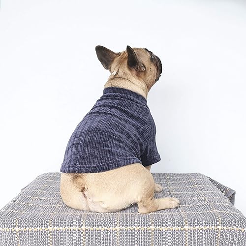 Miniatura 6 de iChoue Suéter cálido de invierno para perro con cuello alto para bulldog francés, Shiba Inu, pana para clima frío, color azul, talla M