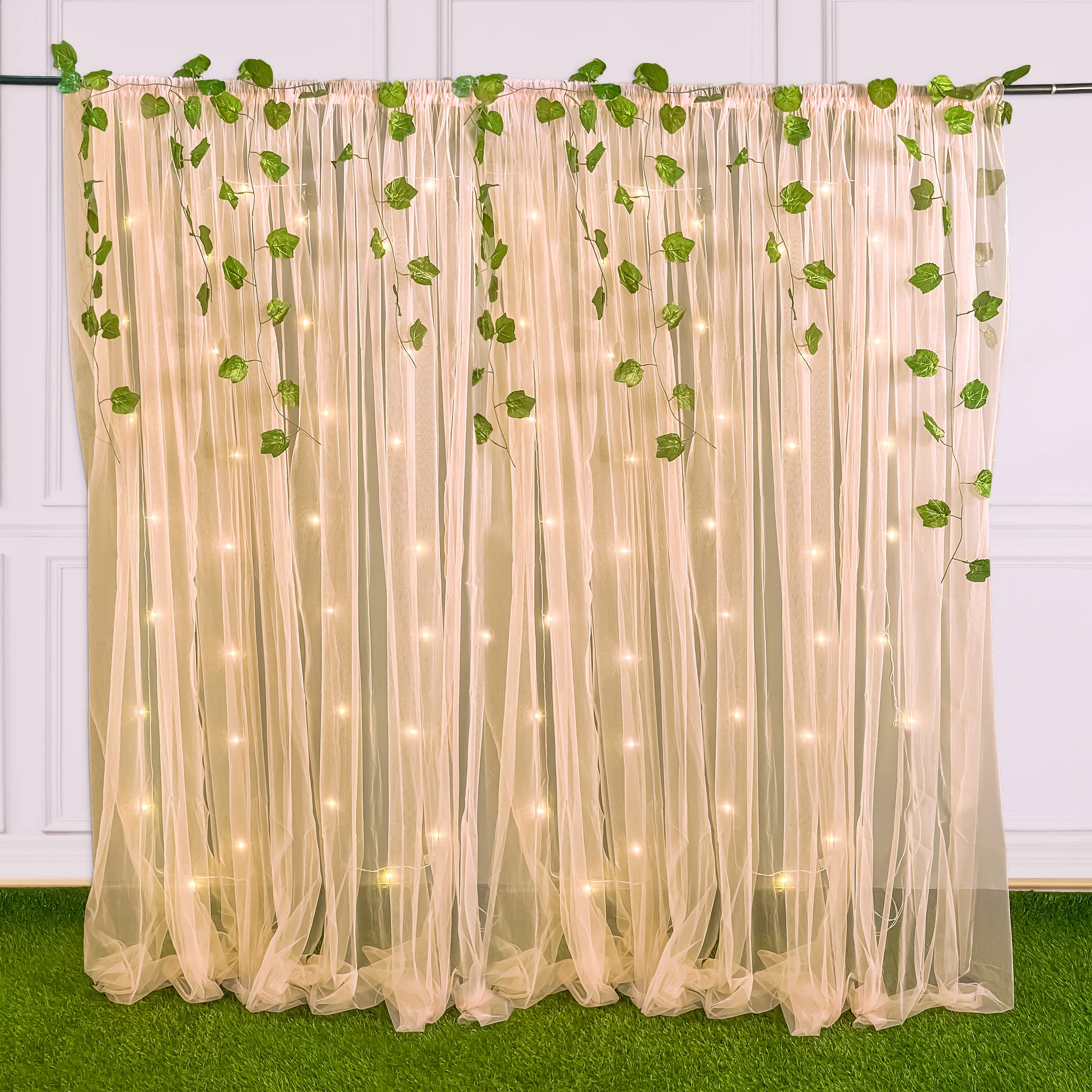 SpecialYou Back Drop Cloths for Decoration, Aesthetic Home Decor Items with Peach Net Curtain Backdrop for Decoration, Light & Green Vines for ganpati Decoration Items for Home-10 Pcs (B0BYYYJPBN) Amazon Price History, Amazon Price Tracker