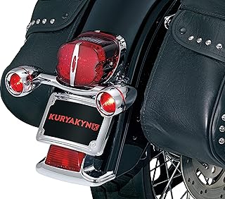 Kuryakyn 2098 Motorcycle Lighting: Rear Position Bullet Style Turn Signal/Blinker Light Bar with Red Lenses and Flat License Plate Support for 1986-2019 Harley-Davidson Motorcycles, Chrome